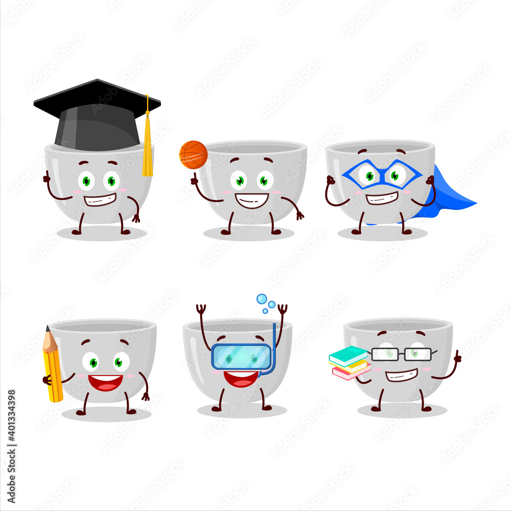 School student of plastic bowl cartoon character with various expressions School student of plastic bowl cartoon character with various expressions