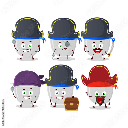 Cartoon character of plastic bowl with various pirates emoticons