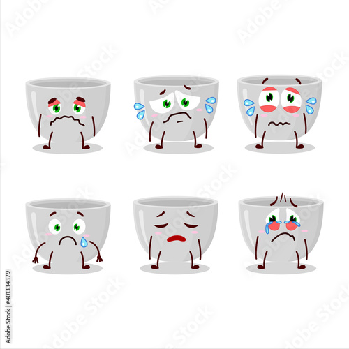 Plastic bowl cartoon character with sad expression