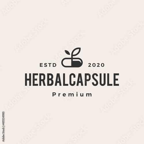 herbal capsule medicine hipster vintage logo vector icon illustration