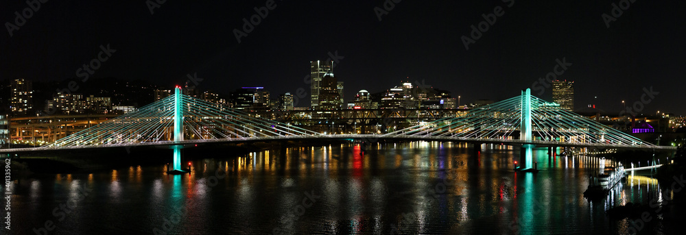 Fototapeta premium panoramic city at night with bridge 