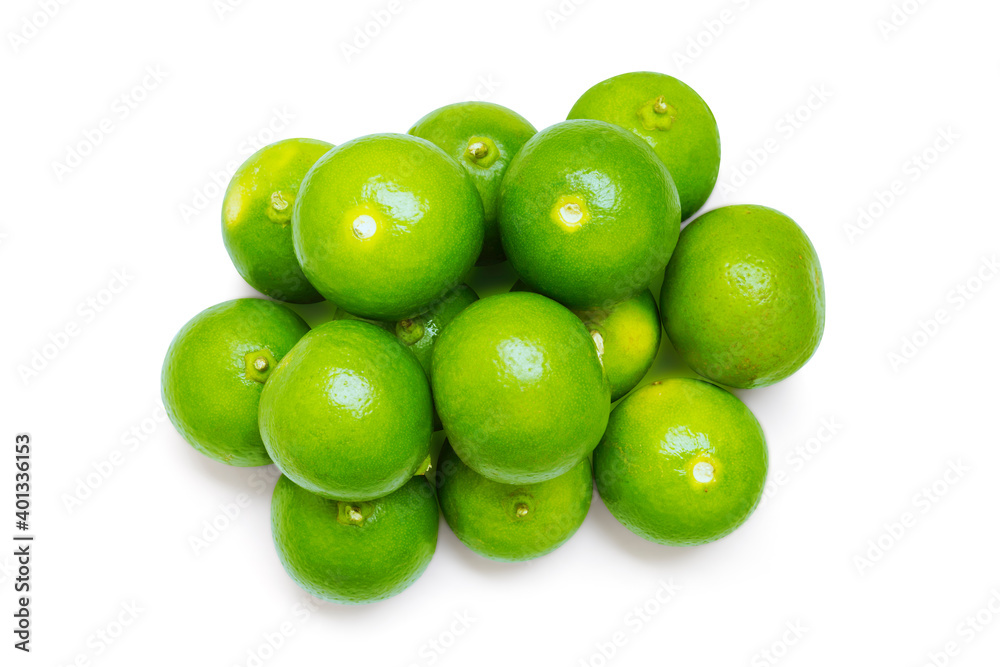 Group fresh green lemon lime circular isolated on white background - Clipping path Group fresh green lemon lime circular isolated on white background - Clipping path