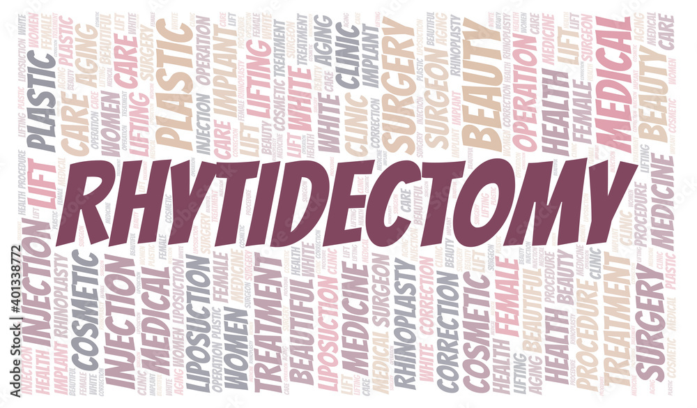 Obraz premium Rhytidectomy typography word cloud create with the text only. Type of plastic surgery