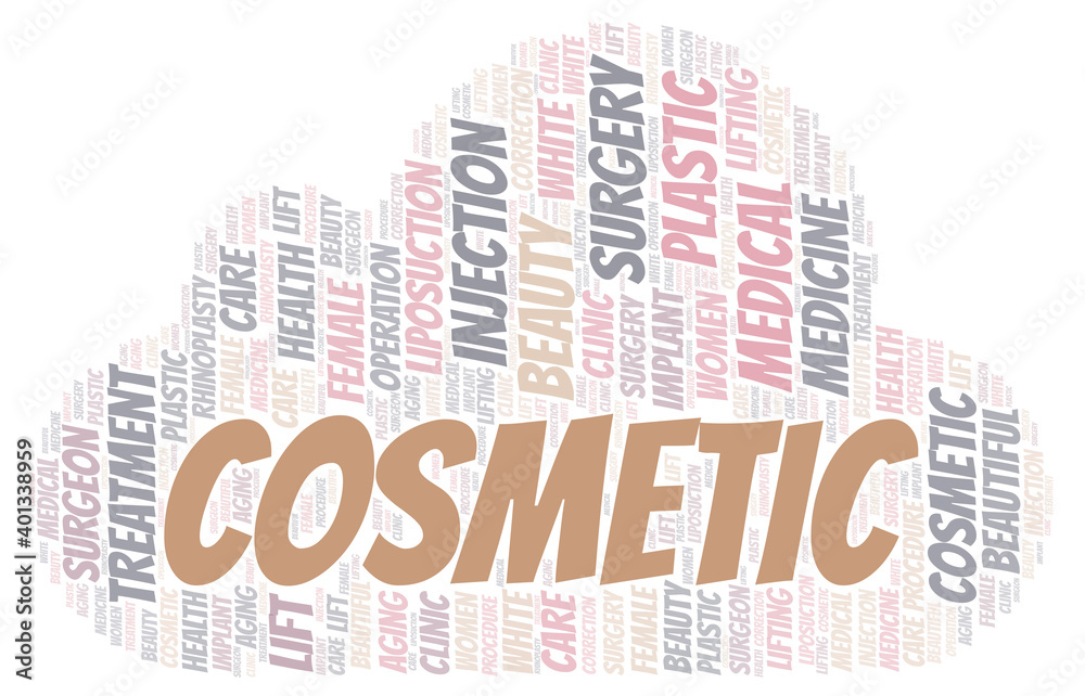 Cosmetic typography word cloud create with the text only. Cosmetic typography word cloud create with the text only.