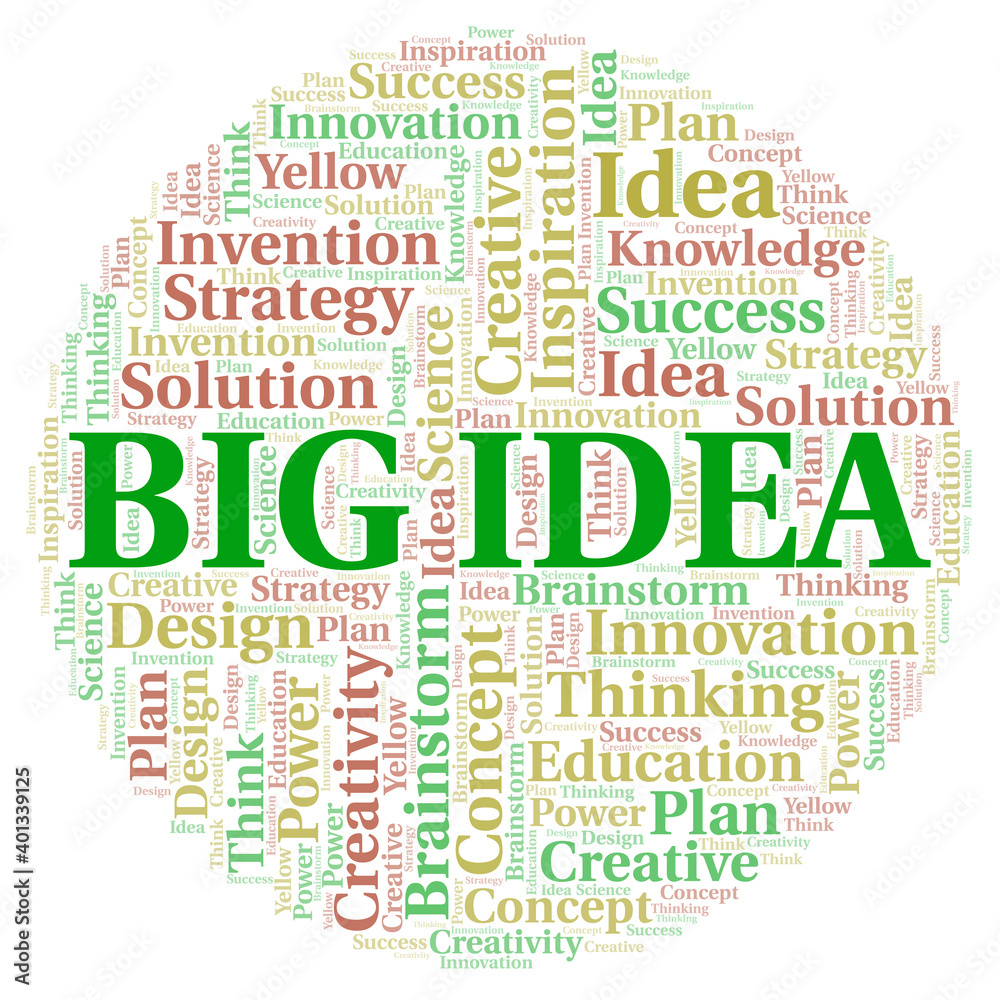 Big Idea typography word cloud create with the text only. Big Idea typography word cloud create with the text only.