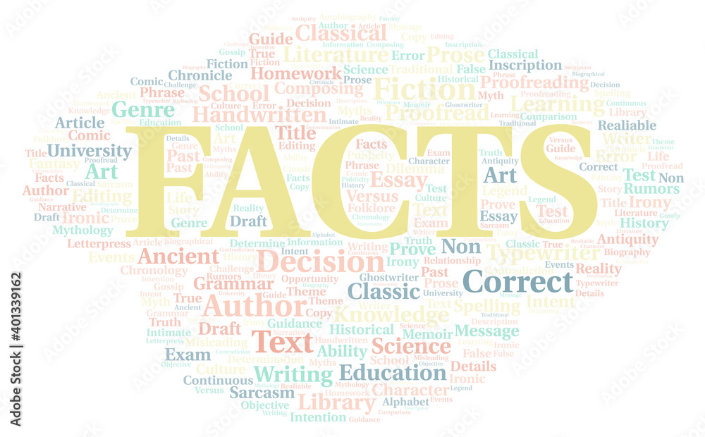 Facts typography word cloud create with the text only Facts typography word cloud create with the text only