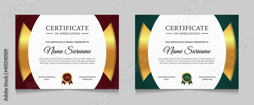 Set of certificate of achievement border design templates with elements of  luxury gold badges and modern line patterns. vector graphic print layout can use For award, appreciation, education