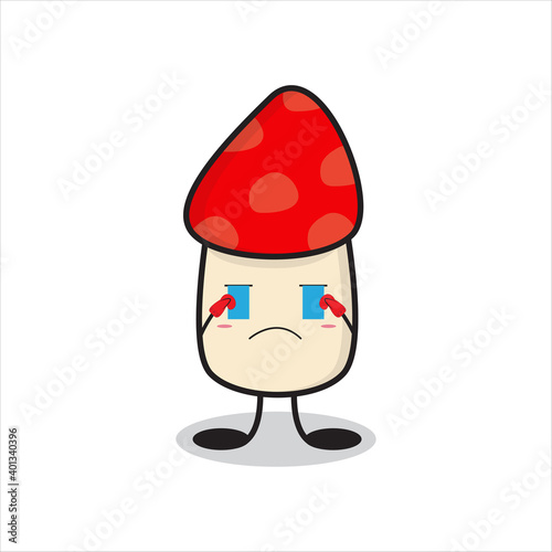 illustration of a cute mushroom mascot crying