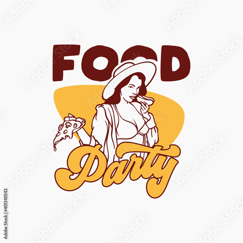Hot girl eating hot dog and pizza design template