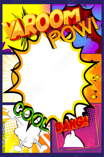 Vector illustrated retro comic pop art background with place for text. Advertising frame with comic book effect, expression words.