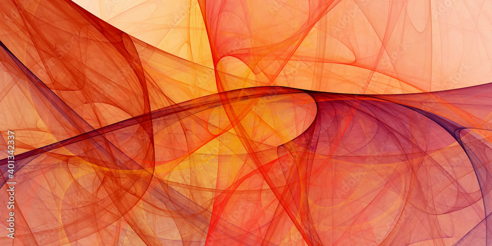 Abstract orange and red chaotic glass shapes. Fantasy geometric fractal background. Digital art. 3d rendering.