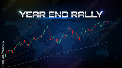 abstract background of trading stock market YEAR END RALLY and EMA indicator technical analysis graph