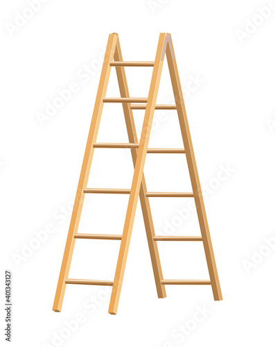 Wooden ladder household tool. Step ladder for domestic and construction needs. Isolated vector illustration