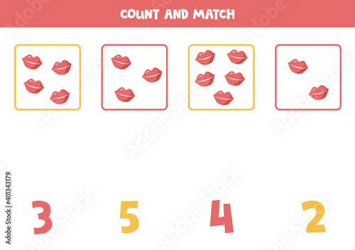 Counting game for kids. Math game with cartoon lips.