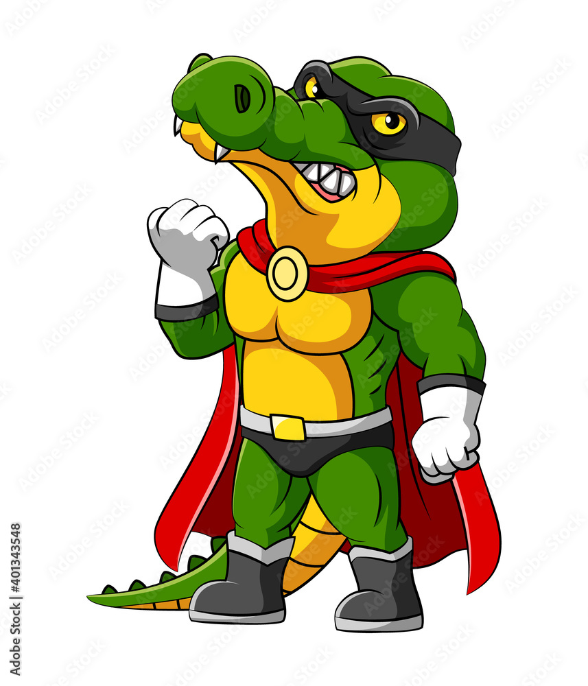 Obraz premium The crocodile with the super heroes costume and black mask