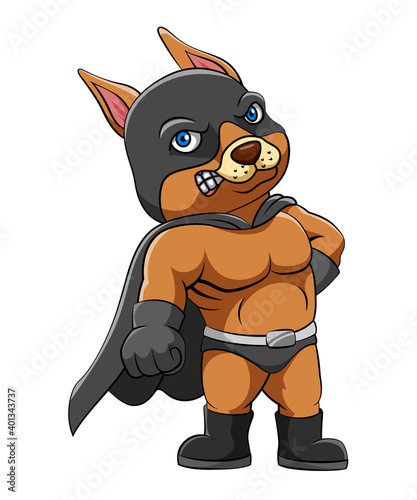 The pit bull dog is posing with the awesome expression and the black costume