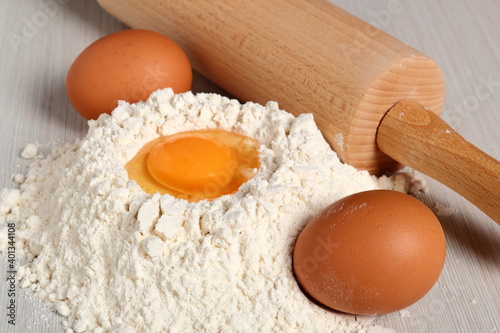 Pile of flour with egg on top