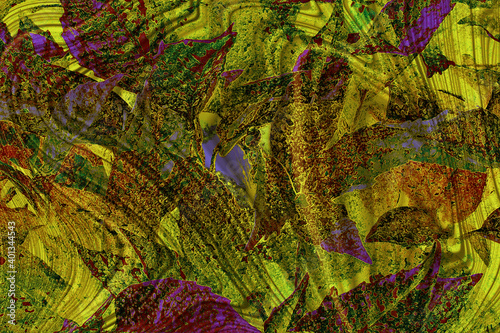 Fondo abstracto floral con elementos botánicos y ondas superpuestas con efecto tejido de seda o satén. Patrón y diseño textil con influencias del arte asiático. (ID: 401344543)