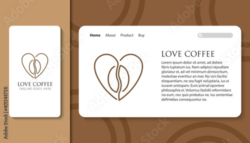 love coffee logo and icon with mobile app and landing page template vector illustration