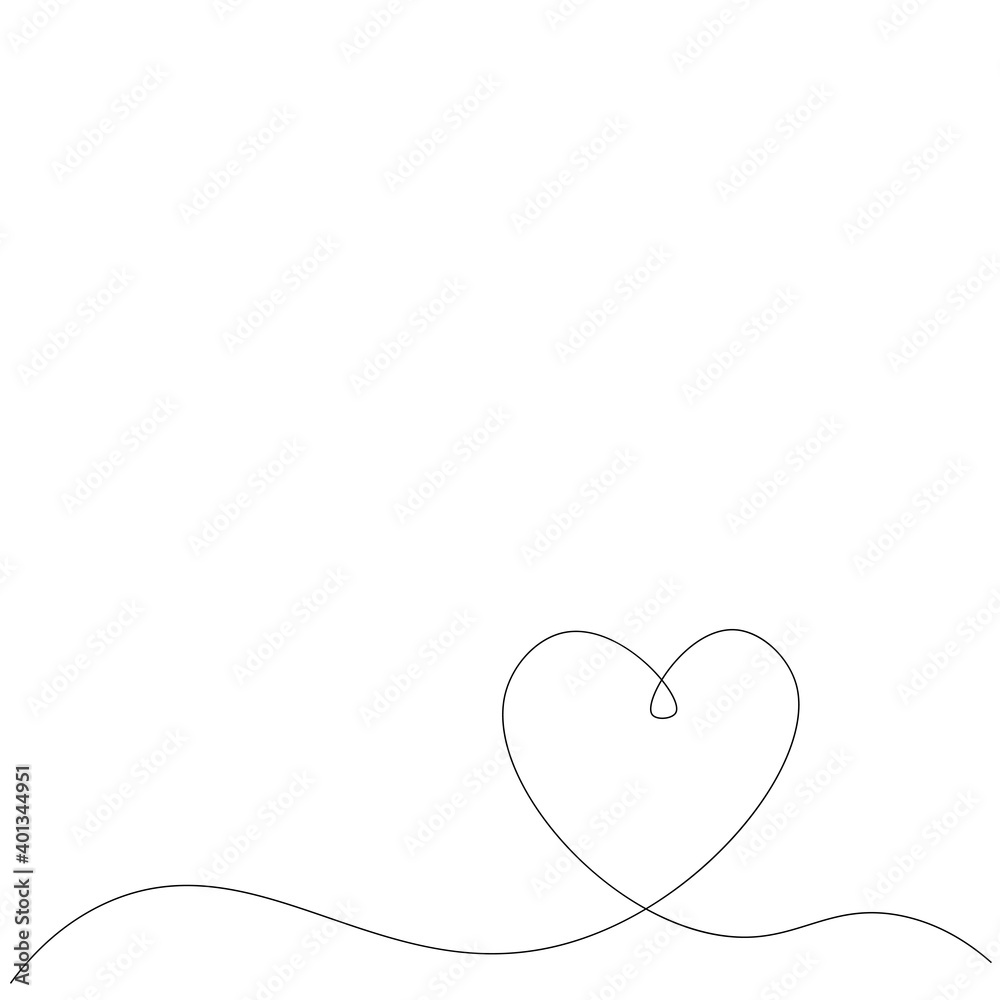 Heart one line drawing on white background, vector illustration