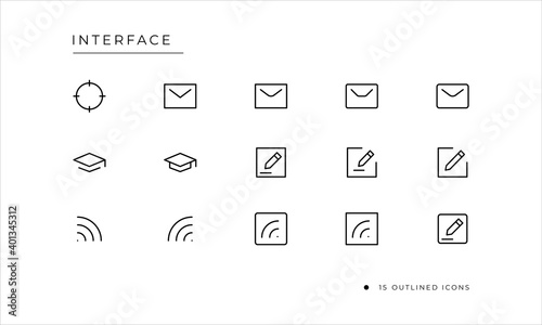 User Interface Icon set with outlined style
