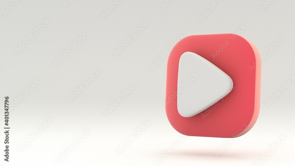 Play red icon shape symbol. 3D rendering Play red icon shape symbol. 3D rendering