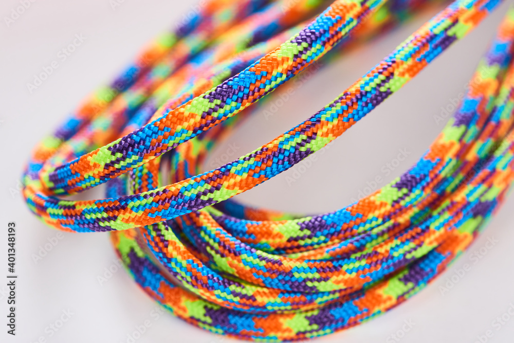 Close-up on a coil of multicolor paracord