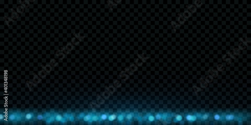 Blue glittering effect. Abstract light isolated on dark transparent background.