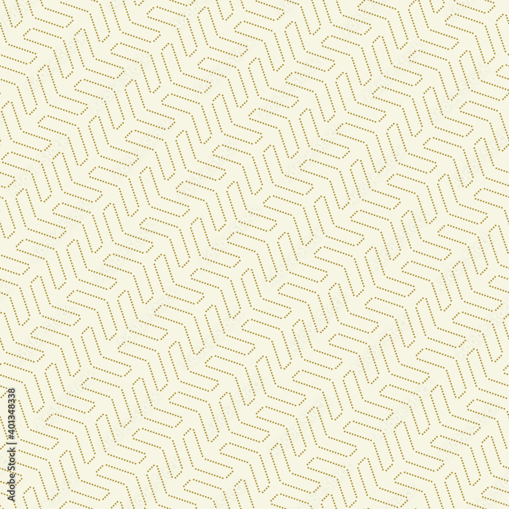 Geometric pattern with golden dotted elements. Geometric modern ornament. Seamless abstract background