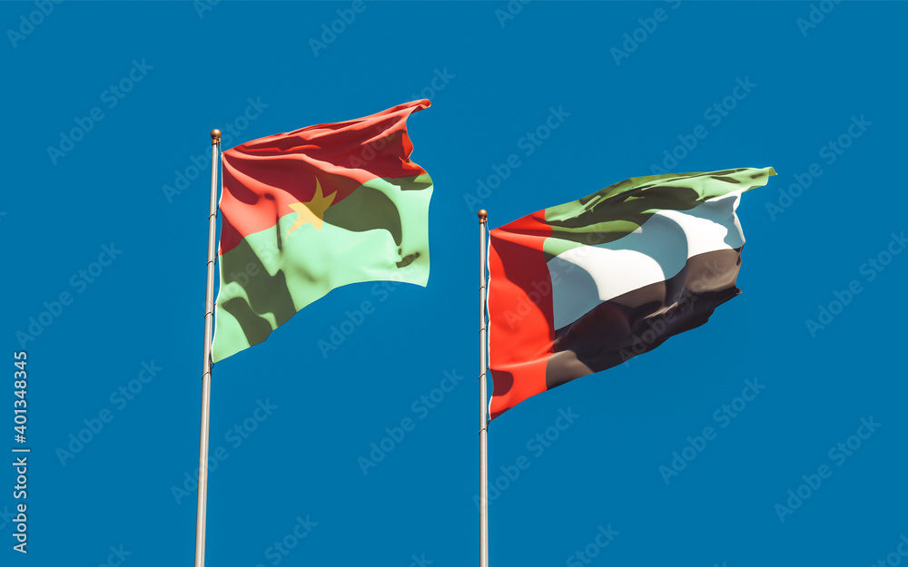 Flags of UAE Arab Emirates and Burkina Faso. Flags of UAE Arab Emirates and Burkina Faso.