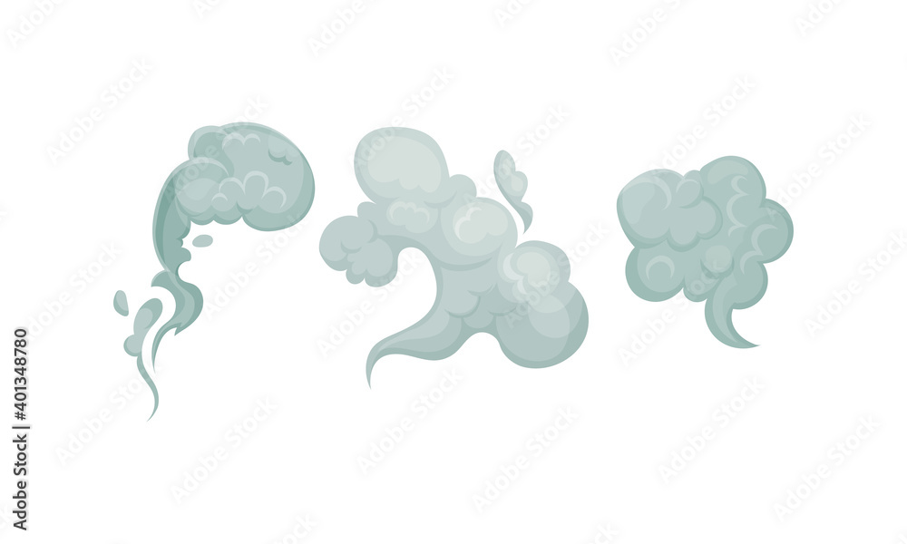 Grey Plumes or Swirls of Smoke or Fog Vector Set Grey Plumes or Swirls of Smoke or Fog Vector Set