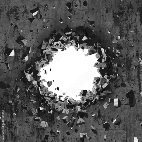 Cracked broken hole in concrete wall