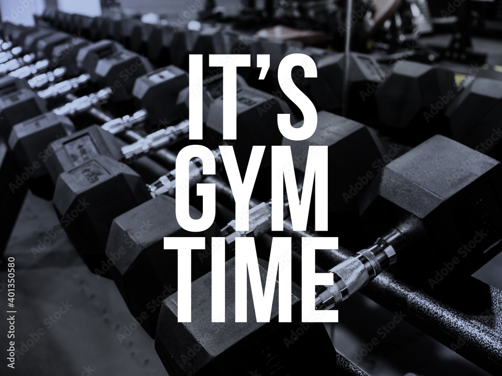 A its gym time sign for a gym or fitness center with dumbbell as  background. Motivational poster or social media post backdrop. Stock-Foto |  Adobe Stock