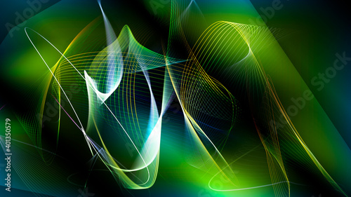 Vector design with a dynamic composition of colorful glowing lines.