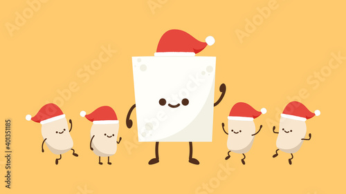 Tofu and Soybean character design. Tofu and Soybean cartoon vector on yellow background.
