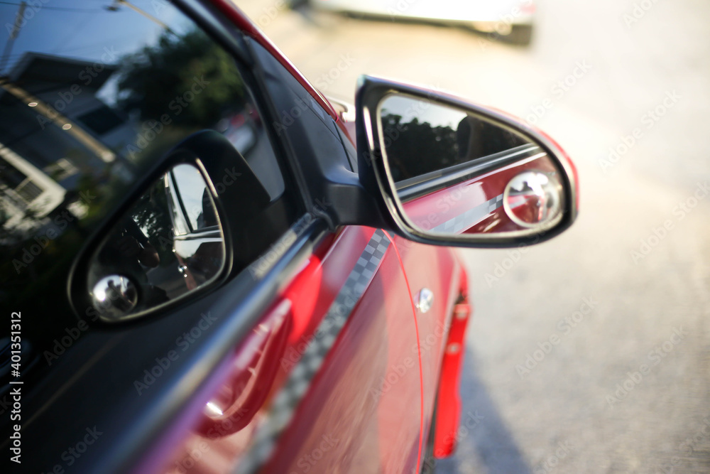 Rear view of a red car.