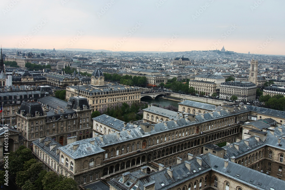 View of central Paris from the observation deck of Notre Dame Cathedral in May before the fire.