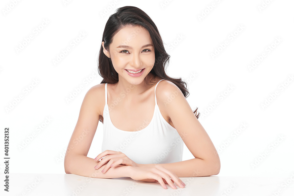 Beautiful Young asian Woman with Clean Fresh Skin, on Pink background, Face care, Facial treatment. Cosmetology, beauty and spa. Asian women portrait Beautiful Young asian Woman with Clean Fresh Skin, on Pink background, Face care, Facial treatment. Cosmetology, beauty and spa. Asian women portrait