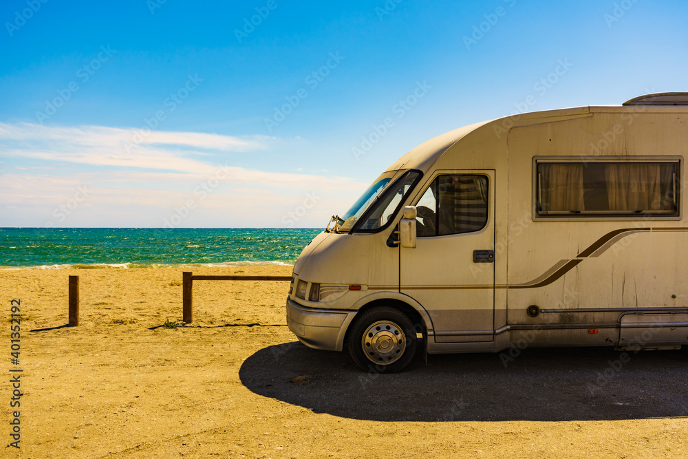 Camper car on beach, Andalucia Spain