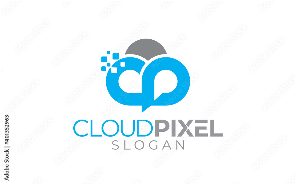 Illustration vector graphic of network pixel cloud logo design template