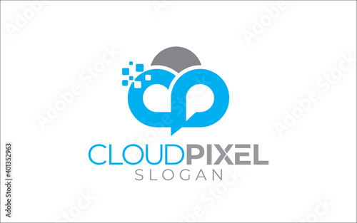 Illustration vector graphic of network pixel cloud logo design template