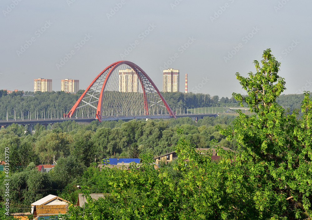 Fototapeta premium Bugrinskij bridge among green trees
