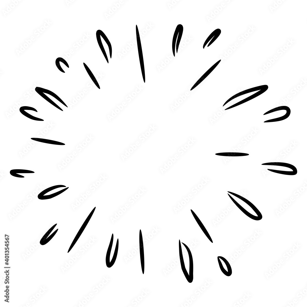 Starburst, sunburst hand drawn. Design Element Fireworks Black Rays. Comic explosion effect. Radiating, radial lines. Starburst, sunburst hand drawn. Design Element Fireworks Black Rays. Comic explosion effect. Radiating, radial lines.