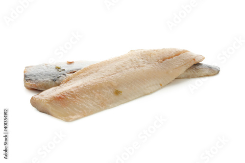 Fresh herring fish slices isolated on white background