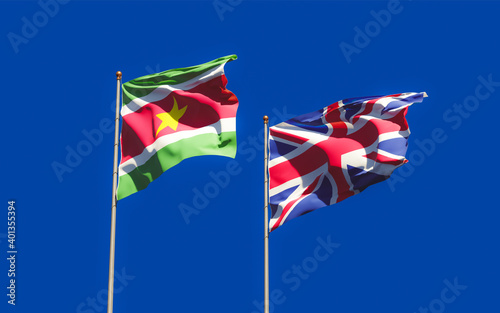 Flags of Suriname and UK British.