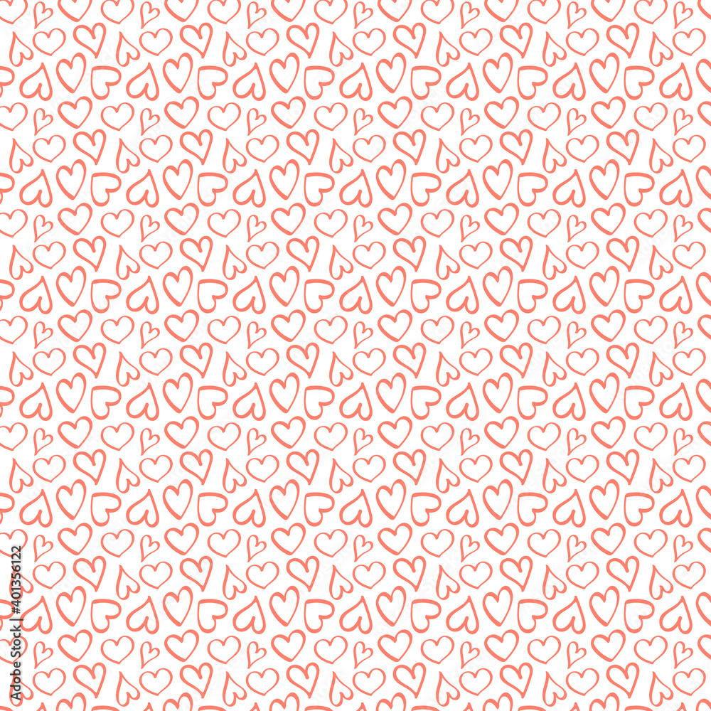 Fototapeta premium Valentins day seamless pattern with pink doodle hearts. Vector hand drawn elements