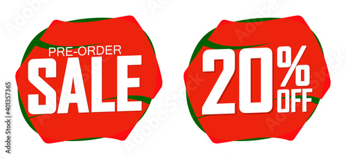 Pre-Order Sale banners design template, 20% off, discount tags, vector illustration