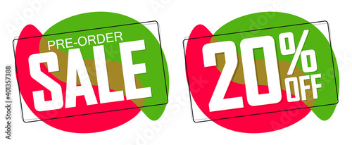 Pre-Order Sale banners design template, 20% off, discount tags, vector illustration