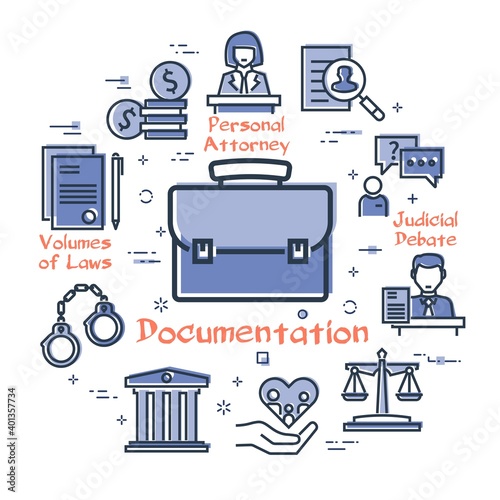 Vector line banner of legal proceedings - case documentation icon