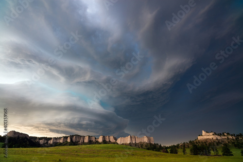 Photography Supercell storm clouds and dramatic sky in Nebraska